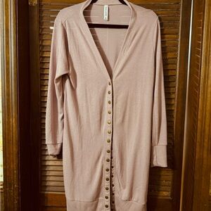 Dusty Rose long pink snap cardigan